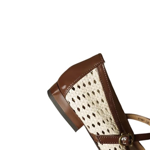 TinaCus Handmade Women's Genuine Leather Woven Hollow-Out Round Toe Buckle Straps Mary Jane Flats3