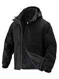 Flyplus Men's Winter Insulated Coat Warm Water-Resistant Skiing Jacket Fleece Lined Work Coat With Detachable Hood 7 Pockets