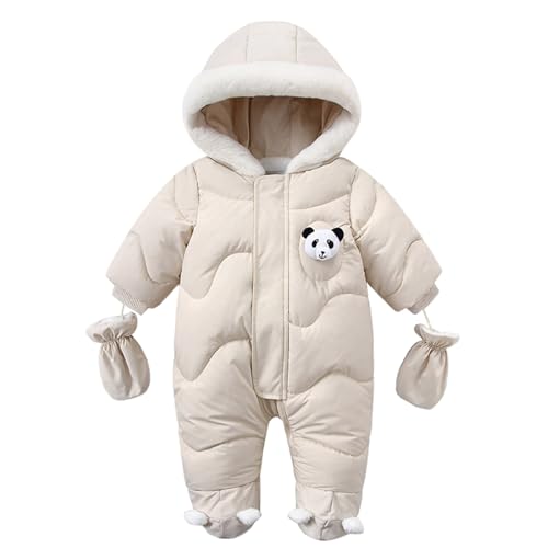 Baby Girls Panda Hooded Puffer Jumpsuit Jacket Zip Up Footed Thick Padded Coat with Gloves Toddler Boys Cute Snowsuit