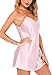 Vlazom Women Sexy Lingerie Satin Nightgown Spaghetti Strap Short Negligee Nightdress Chemise Slip with Deep V Neck Pink