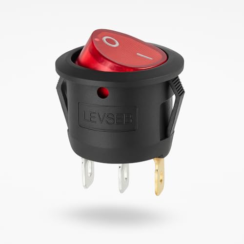 Interrupteur à bascule 12 V rond avec LED rouge - Interrupteur à bascule marche/arrêt Ø 20 mm - 3 broches 6 A (jusqu'à 10 A) - Voyant de contrôle LED -...