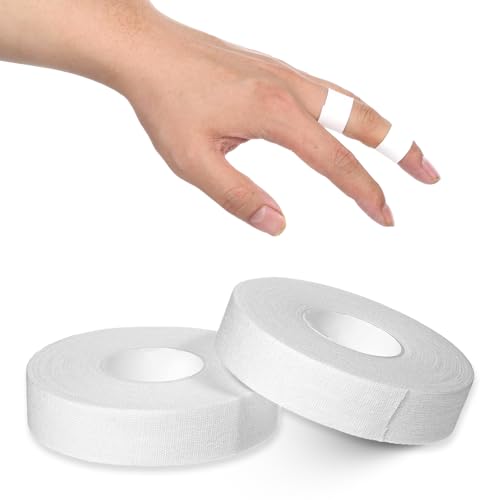 0.6 x 32.8 feet Athletic Tape for Fingers Toes Hands 2 Rolls Finger Tape Sweat-Proof Sports Cotton Tapes for Rock Climbing Volleyball Tapes Football (White)