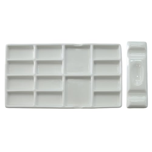 Ymcafmo 14-Well Ceramic Paint Palette Porcelain Watercolor Painting Palette Porcelain Paint TrayIdeal for Watercolor Tin and Painting Supplies2ps