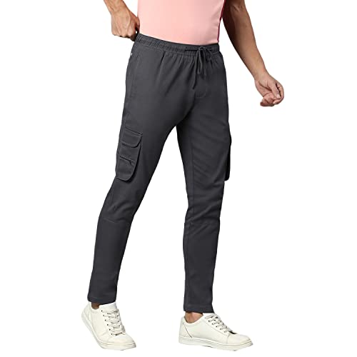 Image of Hubberholme Men's Regular Fit Cotton Trousers, Ankle Length Button & Drawstring Waist Cargo Chinos