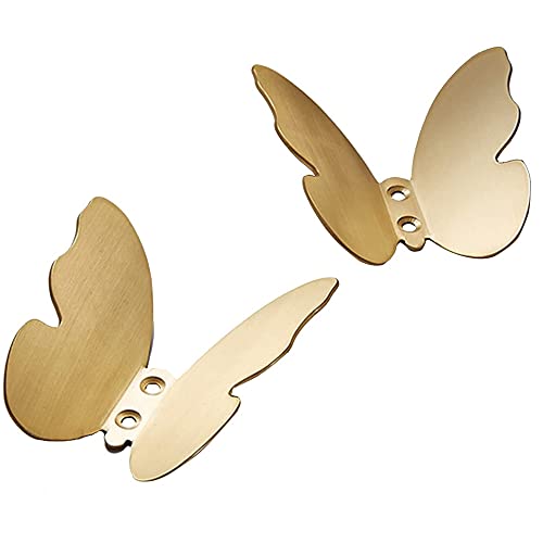 Qussedser 2 Piezas de para Abrigos de Mariposa de LatóN Dorado Cepillado para Cuarto BañO Gancho Montado Pared, Colgadores para Sombreros y Batas, DecoracióN del Hogar