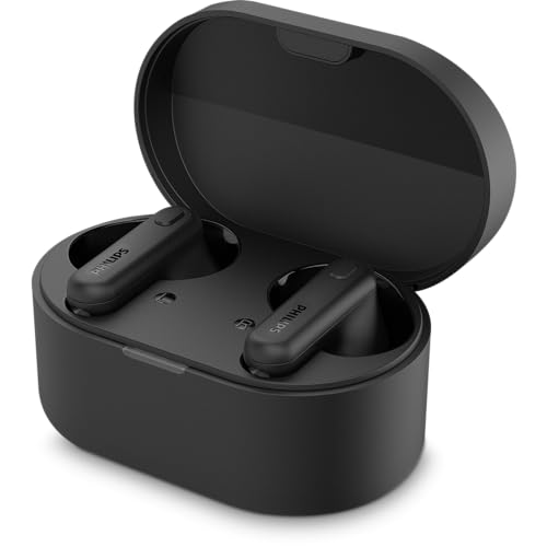 Philips TAT1108 Wireless Earbuds,True Wireless Headphones,Powerful Bass with 6 mm Driver,Clear Call with AI Mic,15-Hour Battery Life,Bluetooth v5.3,IPX4 Rating,Ergonomic Design for Comfort,Black
