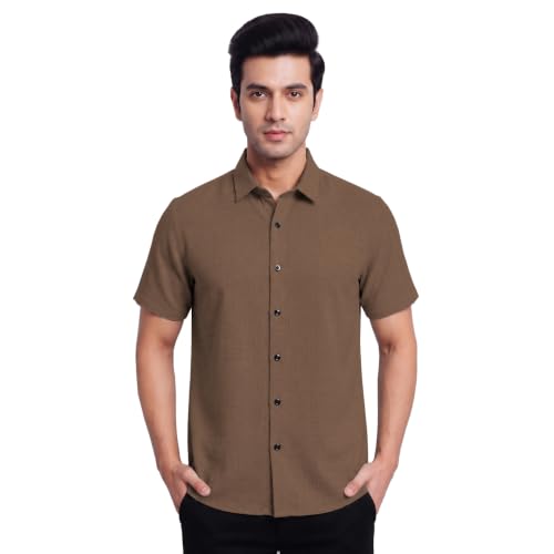 Image of TOPLOT Men's Casual Short Sleeve Button Down Shirt | Lightweight Breathable Textured Linen Formal Shirt | Summer Beach Vacation Relaxed Fit Man Shirts (5260)