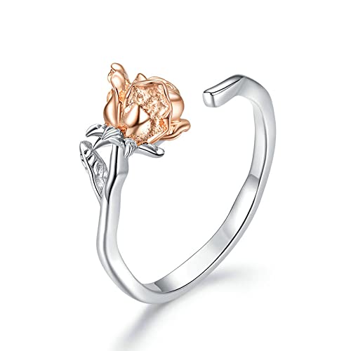 ODHLMFQ Graceful Rose Open Adjustable Plated Platinum Finger Rings For Women Fine Jewelry