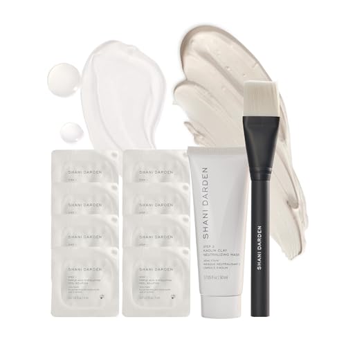 SHANI DARDEN SKIN CARE Triple Acid Peel 2-Step Exfoliating Face Peel Treatment (8 Peels) with Mandelic Lactic/Glycolic Acids and Kaolin Clay Neutralizing Mask (1.69 fl oz) & Brush