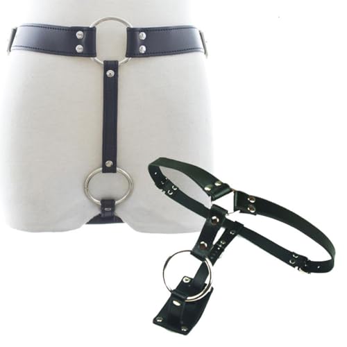Image of Men's Adult SM Bondage Set Anal Plug Adjustable Leather Chastity Pants with Chastity Cage & Anti-Off Device Strap Male Chastity Belt for Restraint