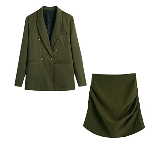 Ensemble veste blazer vert de style vintage pour un look professionnel chic en taille haute