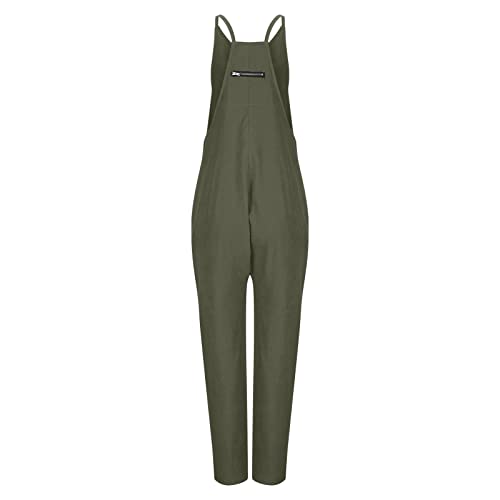 Dksld Women Casual Loose Long Bib Pants Comfy Wide Leg Jumpsuits Sleeveless Soft One Piece Romper Pockets Baggy Overalls Green #TOP5