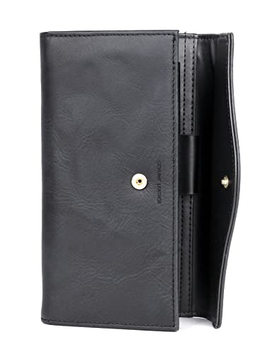 Image of Julia Buxton Heiress Leather Organizer Clutch Handbag Wallet with RFID Blocking, Black