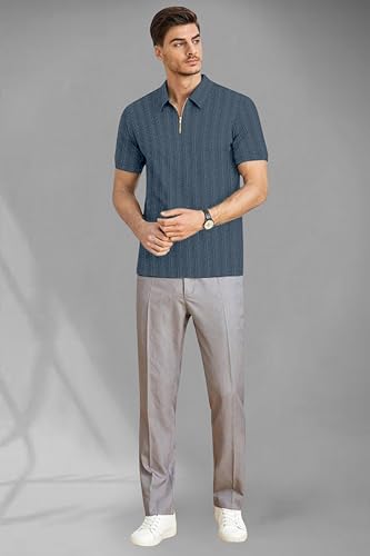 Image of Men's Cotton Polyester Regular Fit Polo T-Shirt with Short Sleeve and Zipper as Closure