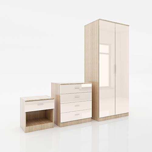 ELEGANT Wardrobe Sets 2 Doors Wardrobe and 3 Drawer Chest and Bedside Cabinet 3 Pcs Sets/ 3 Pcs Sets with Mirror - Image 4