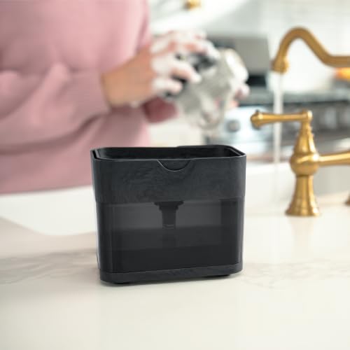 Image of S&T INC. Dish Soap Dispenser and Sponge Holder, Plastic, Black Wood
