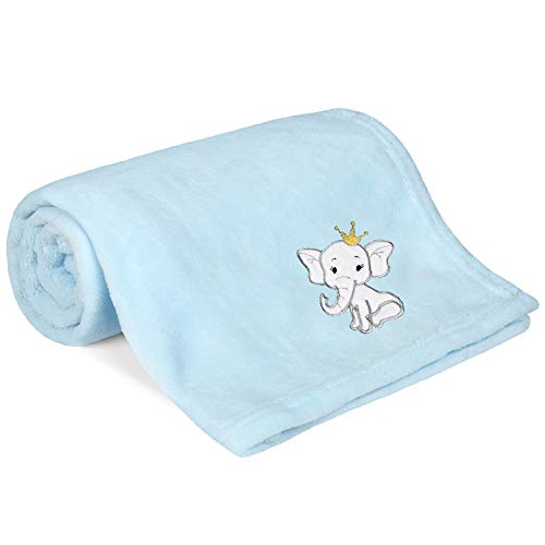 TILLYOU All Season Coral Fleece Plush Baby Blanket, Lightweight Nursery Receiving Blanket for Swaddling, Covering, Cuddling, Super Soft Warm and Fluffy Little Wrap Blanket, Blue Elephant, 30x40