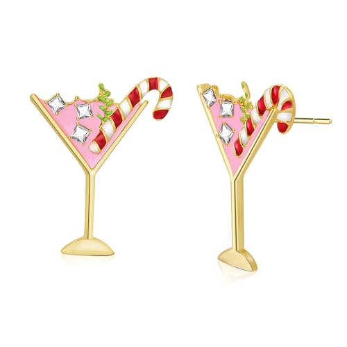 Image of Trinckle Candy Cane Earrings for Women, Christmas Martini Glass Earrings Dangling Drop for Girls, Champagne Pink Earrings Stud as Cute Christmas Gifts for christmas Party Holiday