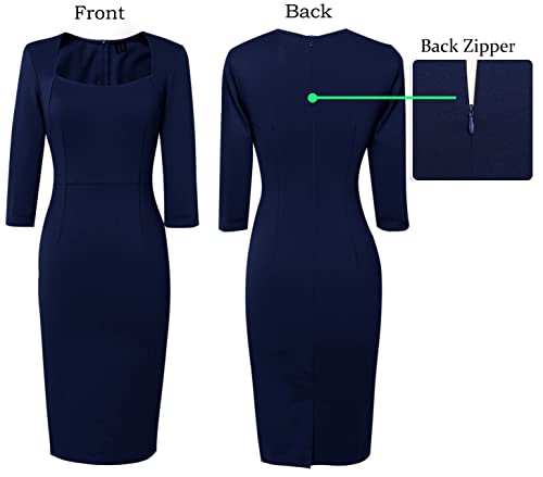 Image of VFSHOW Womens Vintage Square Neck Work Office Business Dress Elegant Casual Cocktail Party Church Bodycon Pencil Sheath Dress