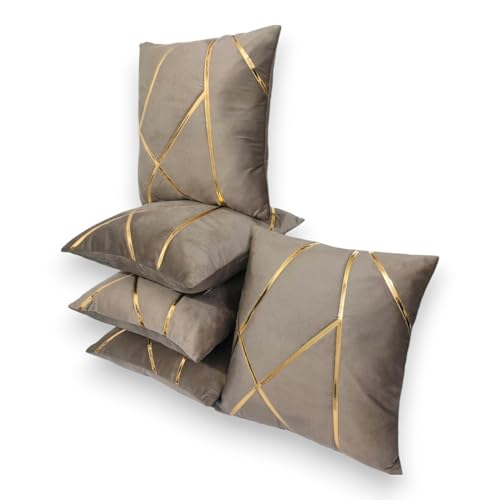 Image of Zikrak Besur Gold Stripe On Velvet|Pack of 5 Cushion Cover|for Home Decoration|Living Room Decor|Hotel Premeuim Qulaity Cushion Cover|Exclusive ON Amazon (Mouse, 24 X 24 INCH(60 X 60 CM))