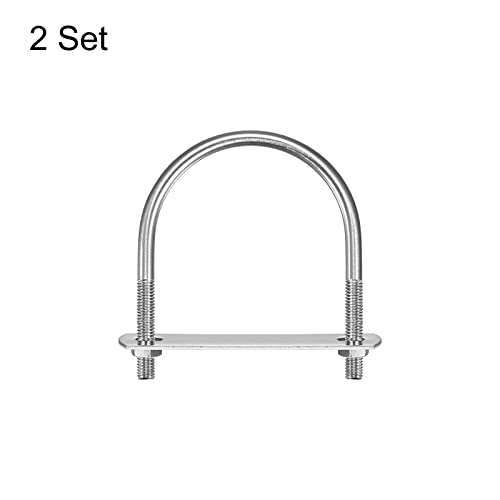 Image of uxcell Round U-Bolts, 2 Sets 59mm(2.32 inch) Inner Width 77mm Length M6 304 Stainless Steel U Clamp Bolt with Nuts Washers and Plates, for Boat Trailer