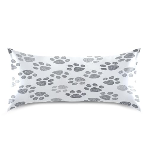 KEEPREAL Cat Paw Dog Satin Pillowcase for Hair and Skin Silk Pillowcase - Satin Pillow Covers with Envelope Closure, King Size(20x40 inches)