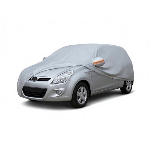 Image of myTVS 100% Waterproof Car Body Cover for Hyundai i20 (2008-2014) - Custom-Fit, Double-Layer, UV & Dust Proof, Mirror Pockets & Elastic Clip Lock (CSK 3A)