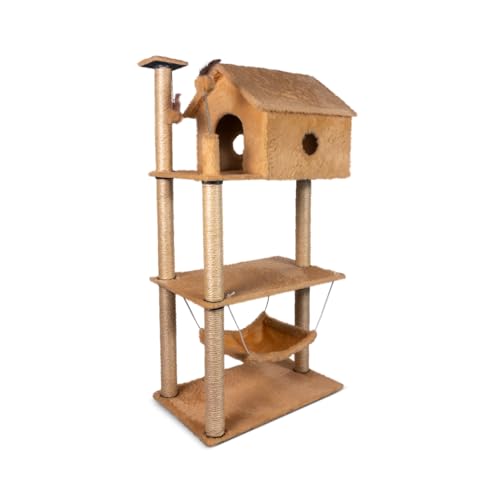 Arranhador Casa para Gatos 3 andares com rede e brinquedos Cat Veneza (Bege)