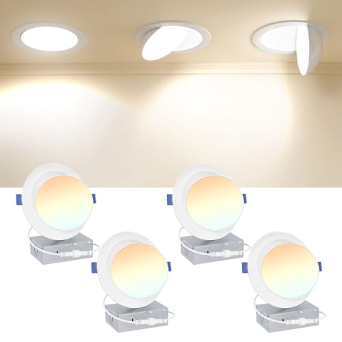 Ensenior 4 Pack 6 inch Gimbal Led Recessed Lighting, 90&deg; Rotatable and 5CCT Selectable, Dimmable...