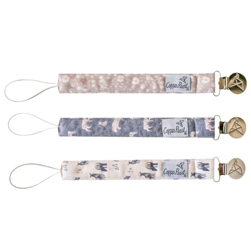 Image of Copper Pearl Pacifier Clip 3-Pack: Premium Knit Binky Clips for Baby Girls and Boys - Stylish Stainless Steel Pacifier Holder Clip - Baby Pacifier Clips for No More Floor Drops - Timber