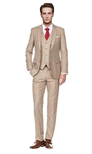 Image of Men's Slim Fit 3 Piece Suit Two Button Business Wedding Dress Tux Suit Set Jacket Vest Pants with Tie