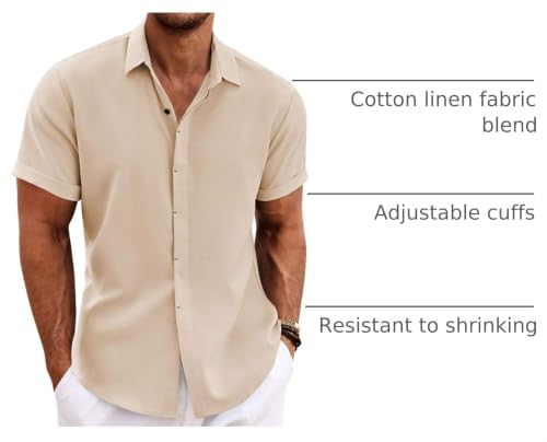 Image of COOFANDY Men's Linen Shirts Short Sleeve Casual Shirts Button Down Shirt for Men Beach Summer Wedding Shirt