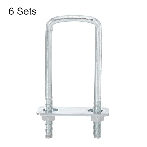 Image of uxcell Square U-Bolts, 6 Sets 50mm Inner Width 150mm Length M8 Zinc-Plated Carbon Steel U Clamp Bolt with Nuts and Plates, for Boat Trailer