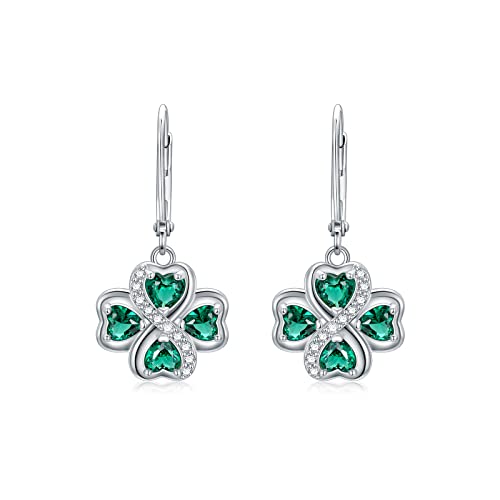 YFN Pendientes Trébol Plata de Ley Pendientes Trébol Verde Cuatro Hojas Joyería Irlandesa Regalos para Mujeres Niñas Pendientes Trébol Regalos Día de San Patricio