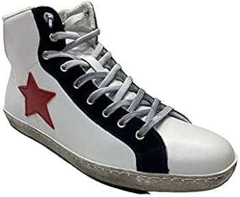 VIA CONDOTTI Sneakers Alte Uomo In Pelle Bianco/Grigio Con Borchie A Cono E Stella Rossa - Made In Italy