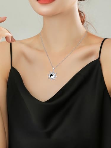 Sun Necklace for Men Women 925 Sterling Silver Eye of Horus/Yin Yang Sun Pendant Necklace Amulet Talisman Protection Amulet Jewelry Christmas Gift for Him Her4