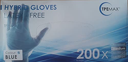 TPEMAX Latex-Free Hybrid Blue Colour Gloves - 1 Box of 200 Gloves - Medium