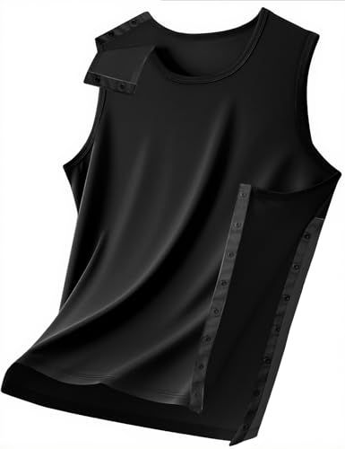 Unisex Shoulder Surgery Shirts, Shoulder Snap-Access Tank Tops, Arm Broken,Snap Open Sleeveless Shirt