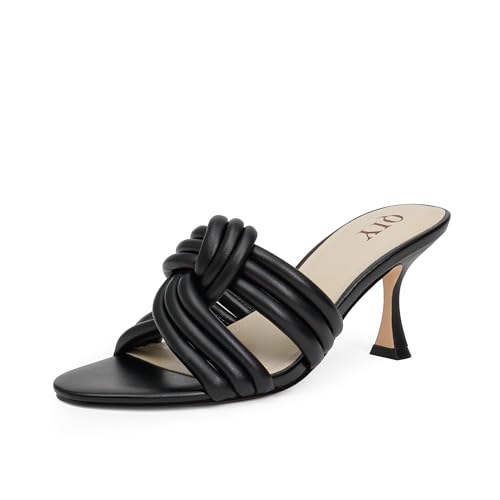 Mule Heels for Women Slip On Heeled Knot Sandals for Women Wedding Dressy Shoes