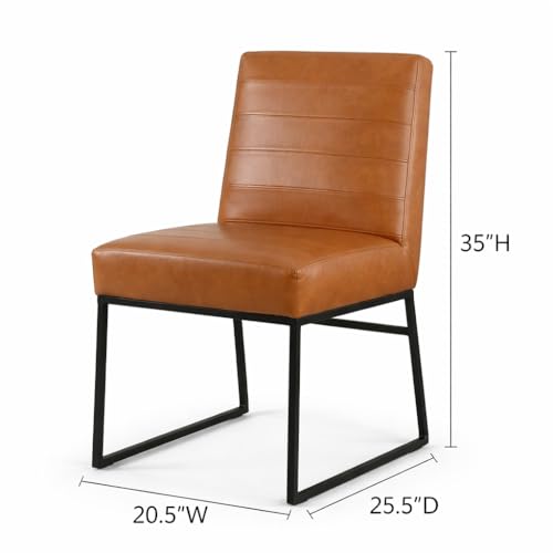 Image of HomePop Channeled Metal Dining Chair - Caramel Brown Faux Leather (Single Pack)