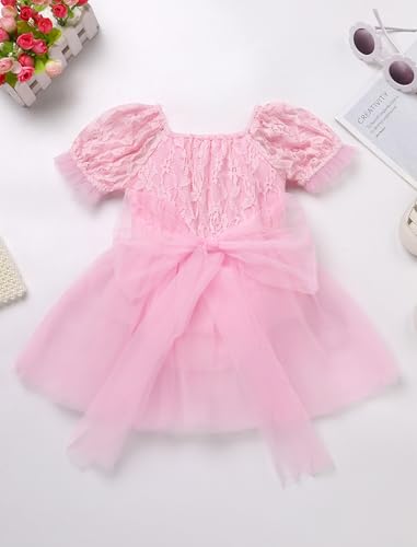 AWIBMK Lace Baby One Romper First Birthday Girl Outfit Puff Sleeve Tutu Dress Headband Cake Smash Photoshoot Outfits2
