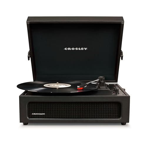 Crosley Voyager Tocadiscos con 2 Altavoces, Bluetooth In & out y AUX - Tocadiscos Retro de 3 velocidades - para vinilos de 7', 10' y 12' - Portátil con Estuche Integrado - Negro