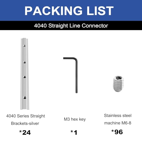 iMetrx Silver 24pcs 4040 Extrusion Straight Connector Joining Plate Corner Bracket 4040 Hardware T-Slot Accessories V-Slot with Screws for 4040 Aluminum Profile 3D Printer Frame Spare Parts - Image 4