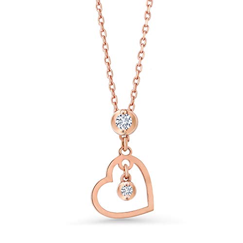 Gem Stone King 14K Rose Gold Round Lab Grown Diamond Heart Shape Necklace for Women | With 18 Inch 14K Rose Gold Chain Round | Fine Jewelry Gifts for Her Mom Women Wife