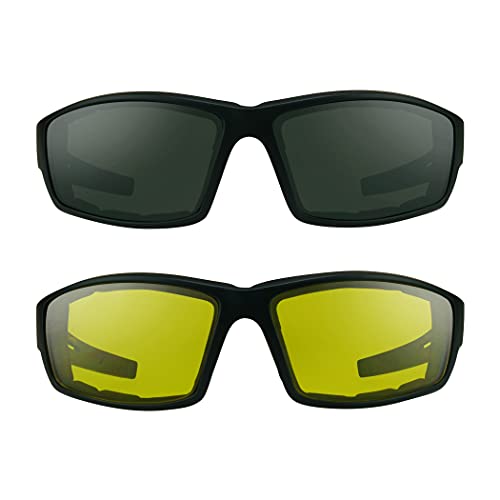 Bikershades Motorcycle Riding Safety Sunglass Foam Padded Windproof Shield Men Night Yellow & Day Smoke Lens