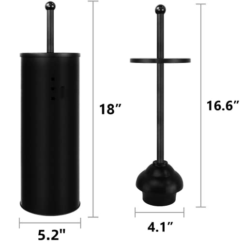 Image of Black Toilet Plunger with Holder Bathroom Metal Canister Holder Drip Cup, Heavy Duty, Deep Cleaning