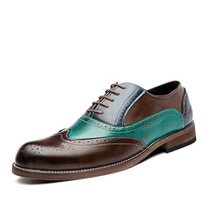Mens Two Tone Faux Leather Lace Up Brogue Oxford Shoes Classic Wingtip Loafers Low Top Flat Party Formal