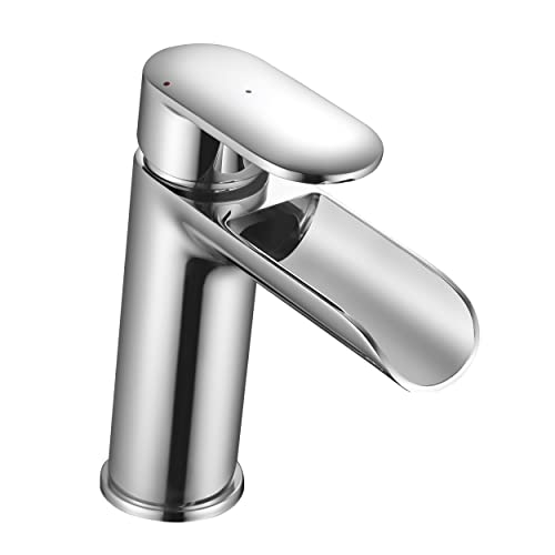 SENSEA - ICONE M hochglanzverchromt Wasserfall-Mischbatterie - Messing und Zamak - Glänzend - Chrom - Fester Auslauf - Wassersparend - Auslaufhöhe 12.7cm - Waschtischmischer - Wasserhahn - Badarmatur Cover