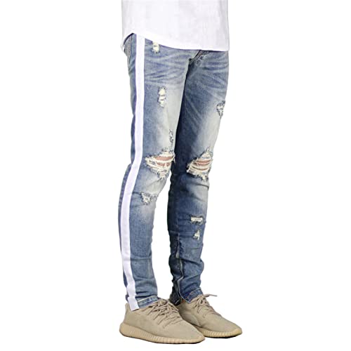 Maiyifu-GJ Men's Side Striped Slim Fit Jeans Destroyed Ripped Skinny Denim Pencil Pants Ripped Hip Hop Ankle Zipper Jean3