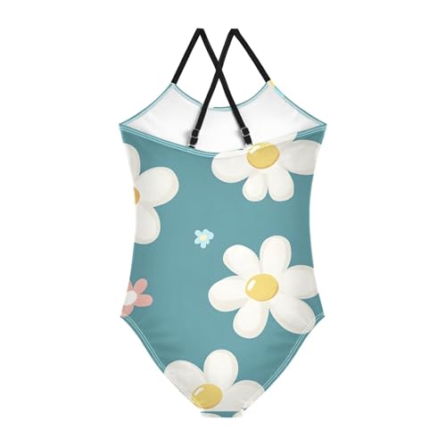 Bolaz Girls Swimsuits One-Piece Bathing Suits Multicolor Kids Sport Summer Beach Swimwear for 3-10 Years Old-Cartoon Flower Pattern2